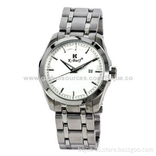 Quartz stainless steel watches with calendar date function, silver color case, Japan movement
